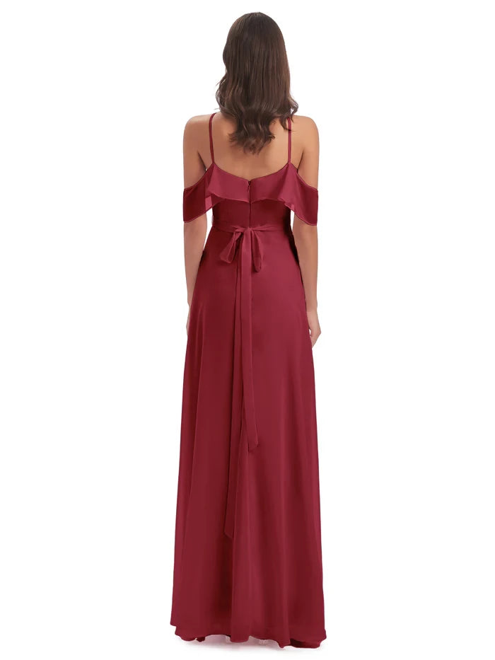 Halter Off The Shoulder Chiffon Long Bridesmaid Dresses