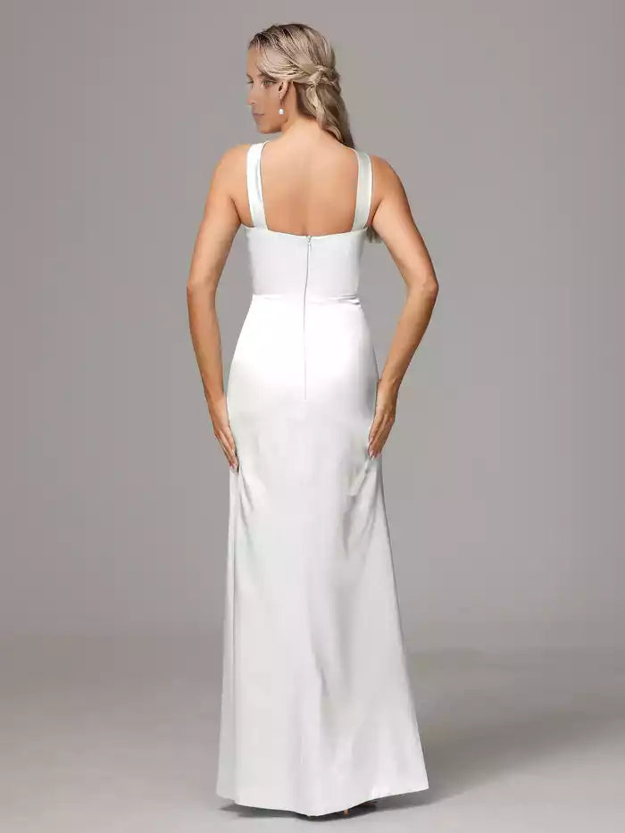 Halter Sleeveless Soft Satin Bridesmaid Dress