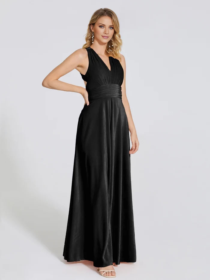 Halter Straps Velvet Bridesmaid Dress With Empire Waist