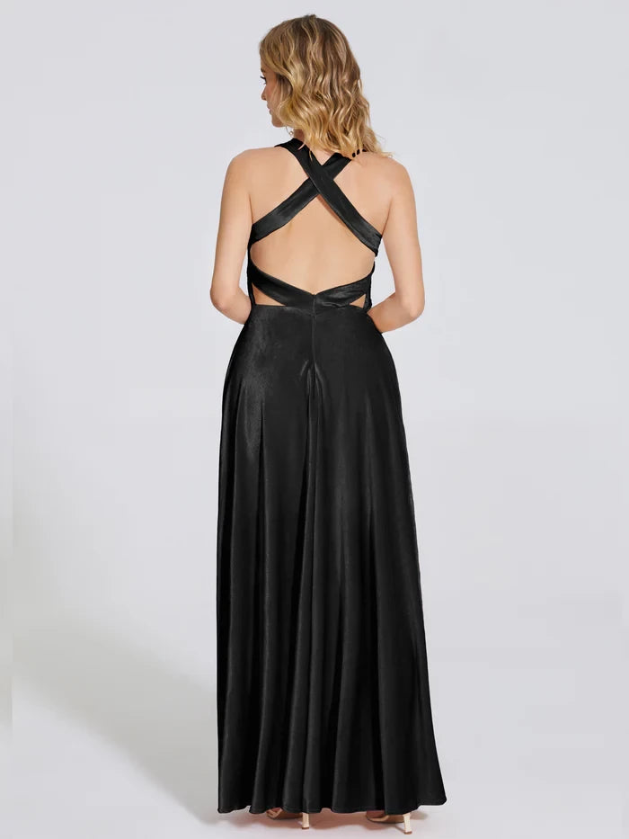 Halter Straps Velvet Bridesmaid Dress With Empire Waist