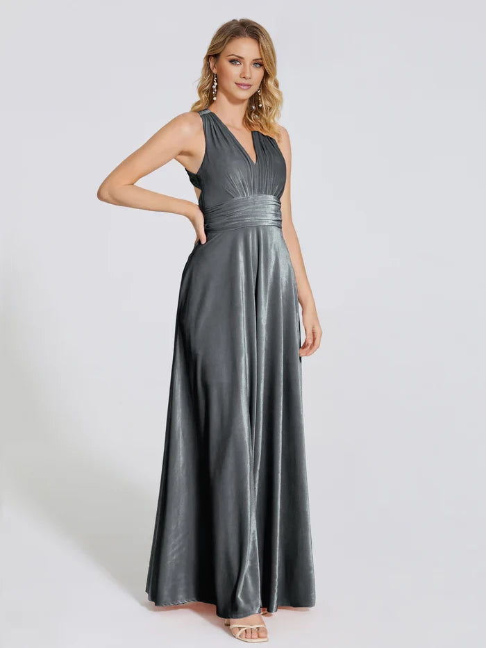Halter Straps Velvet Bridesmaid Dress With Empire Waist