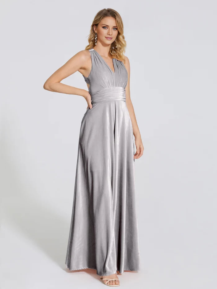 Halter Straps Velvet Bridesmaid Dress With Empire Waist