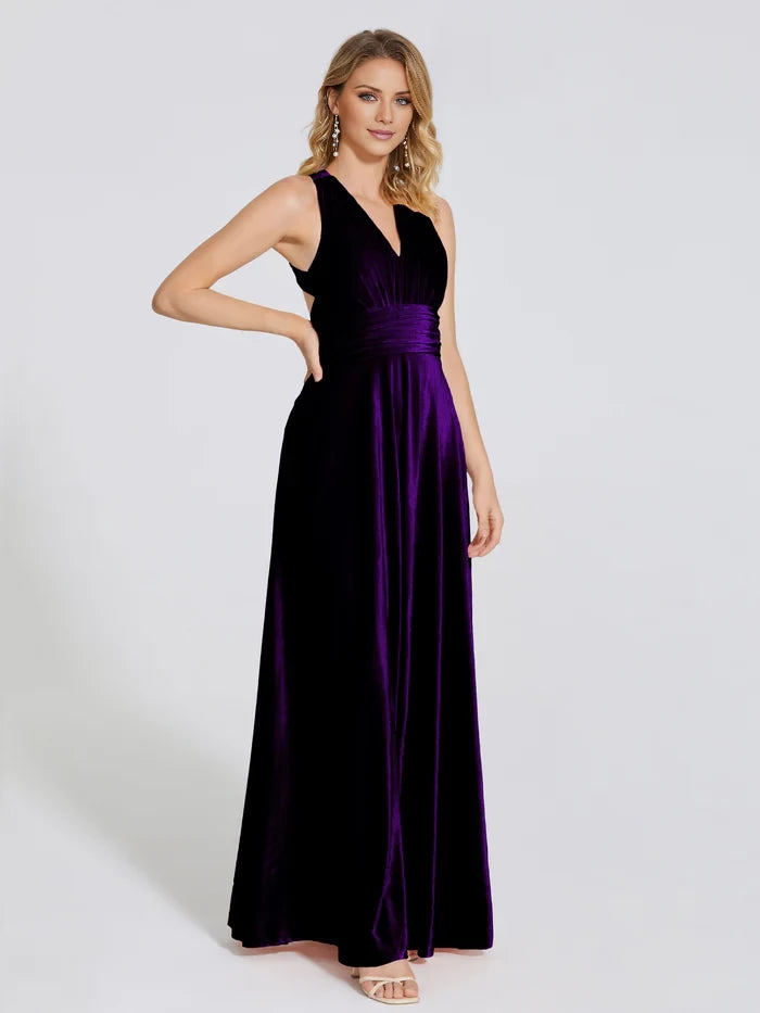 Halter Straps Velvet Bridesmaid Dress With Empire Waist