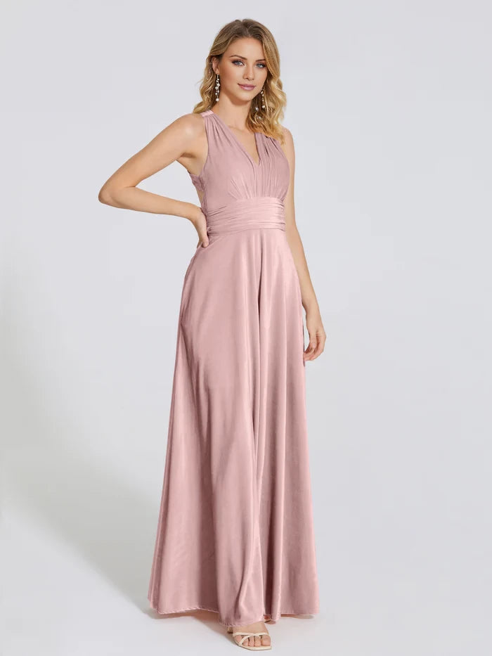 Halter Straps Velvet Bridesmaid Dress With Empire Waist