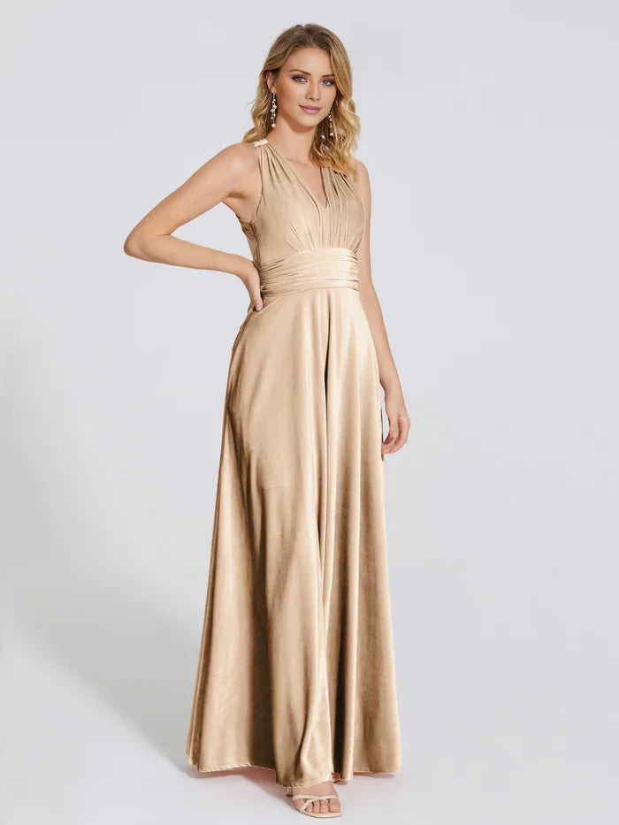 Halter Straps Velvet Bridesmaid Dress With Empire Waist