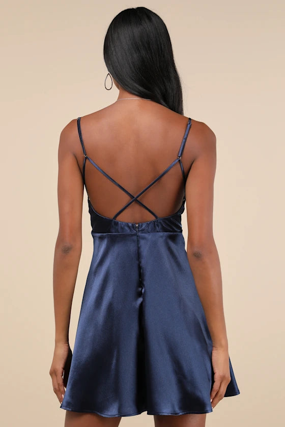 Happily Yours Satin Skater Mini Dress Homecoming Dress