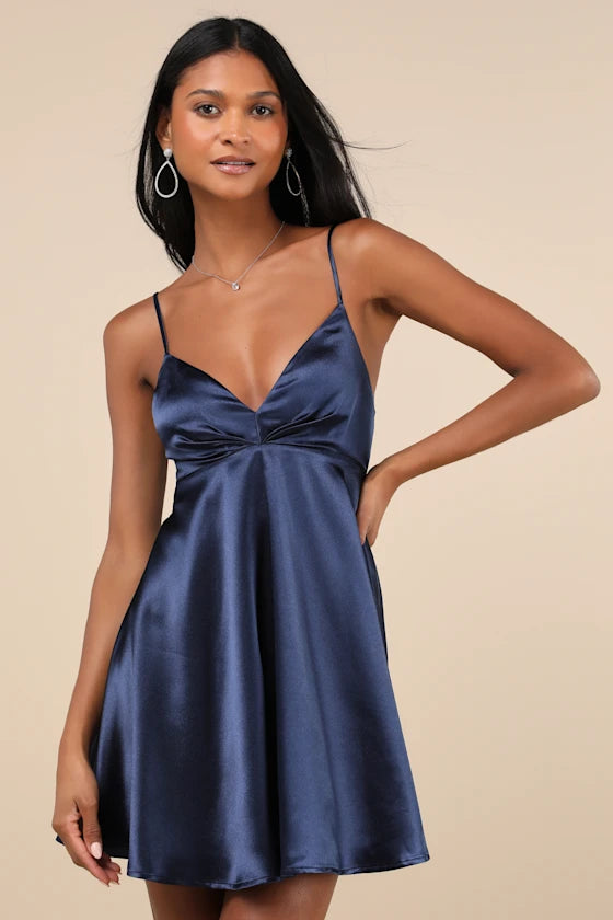 Happily Yours Satin Skater Mini Dress Homecoming Dress