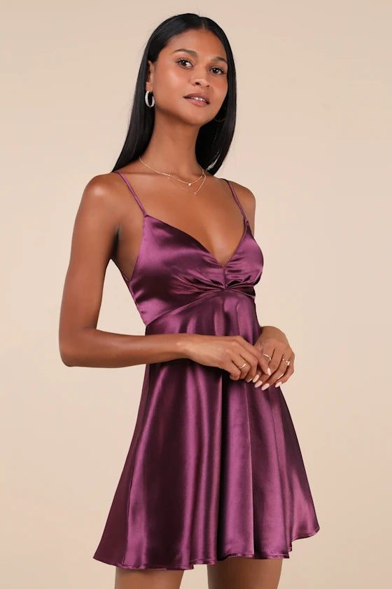Happily Yours Satin Skater Mini Dress Homecoming Dress