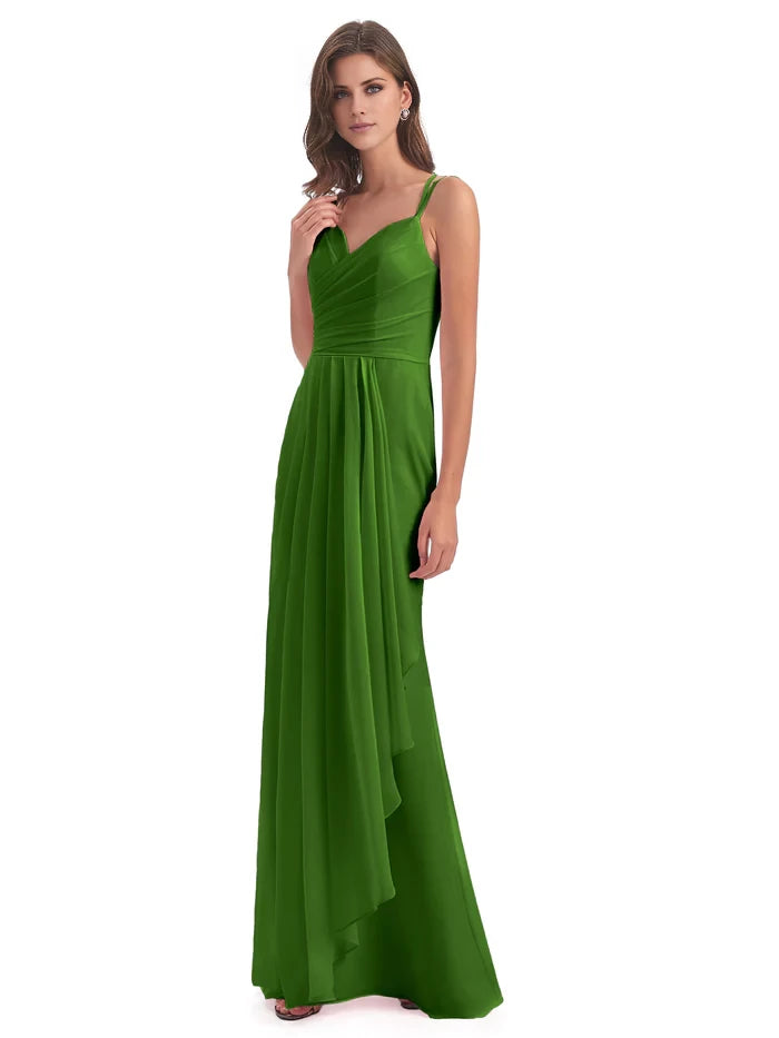 Hourglass Spaghetti Straps Chiffon Bridesmaid Dresses