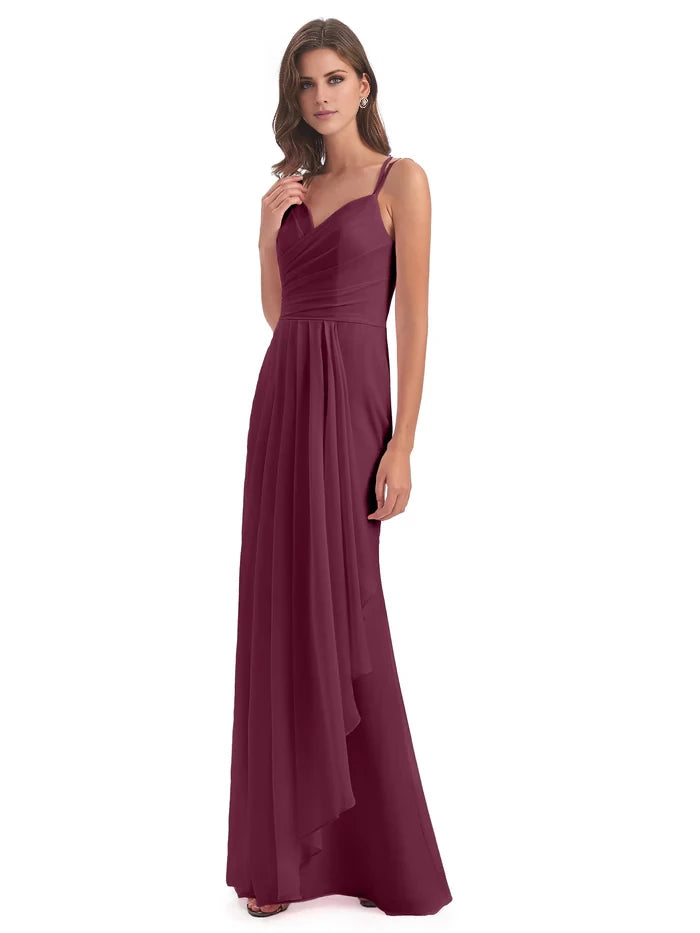 Hourglass Spaghetti Straps Chiffon Bridesmaid Dresses
