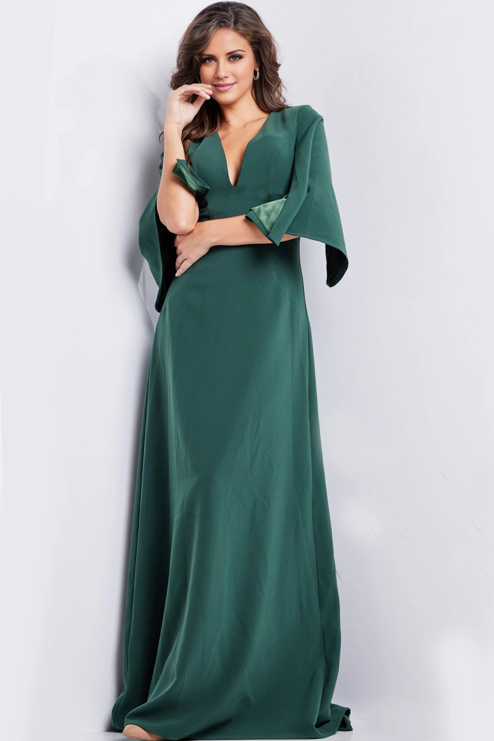 Hunter V Neck Three Quarter Sleeve Dress Evening Dresses