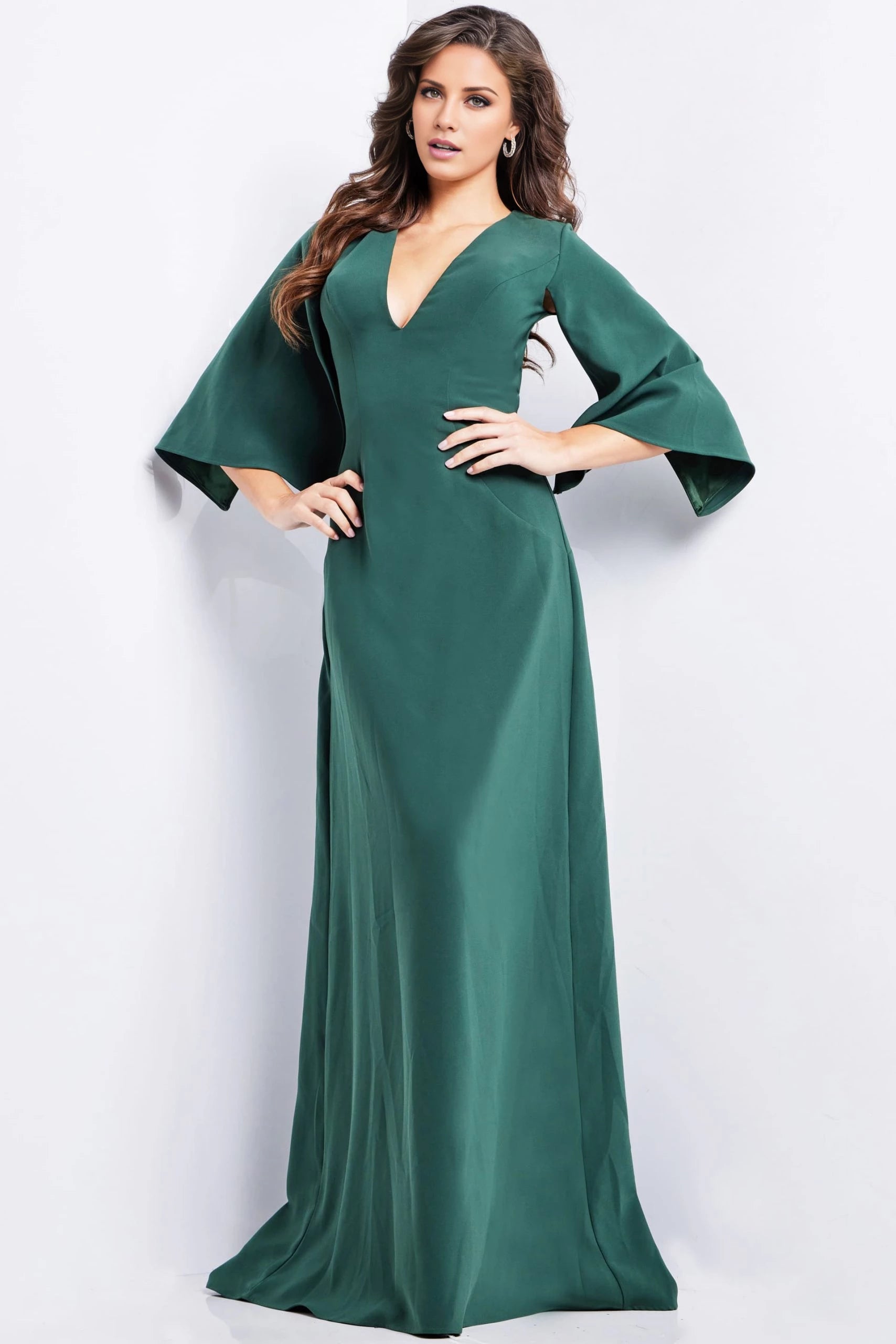Hunter V Neck Three Quarter Sleeve Dress Evening Dresses