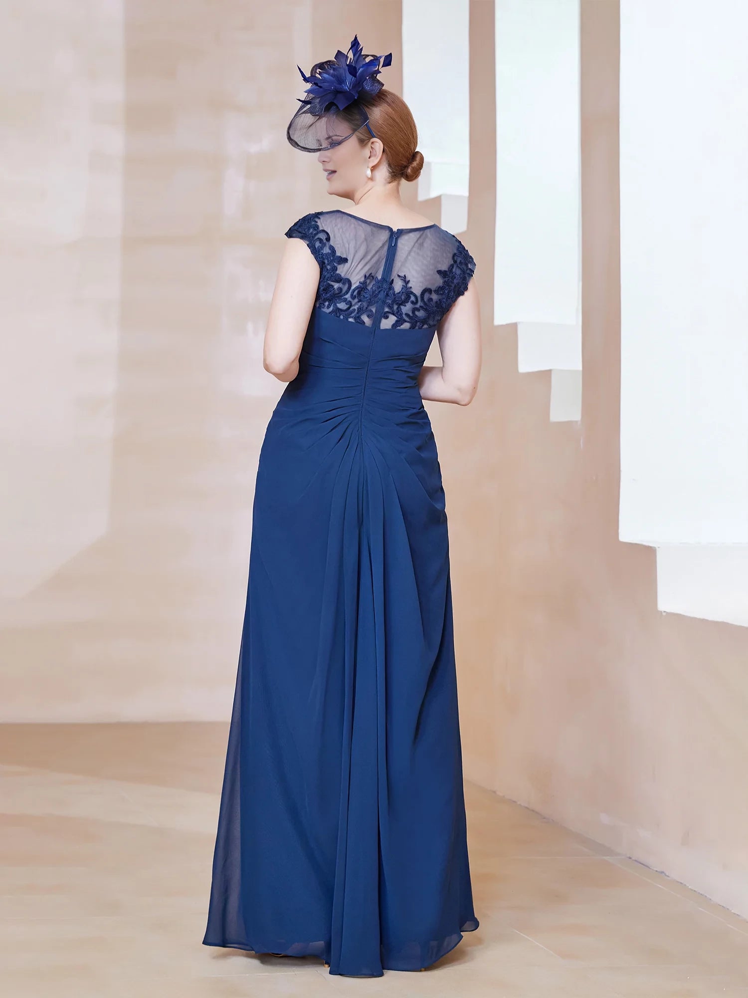 Illusion Neck Appliqued Dress With Slit Mother of the Bride Dresses