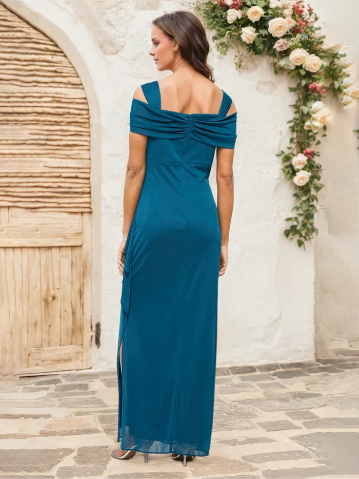Ink Blue Mother Of The Bride Dress Off the Shoulder Long Chiffon Mother of the Bride Dresses