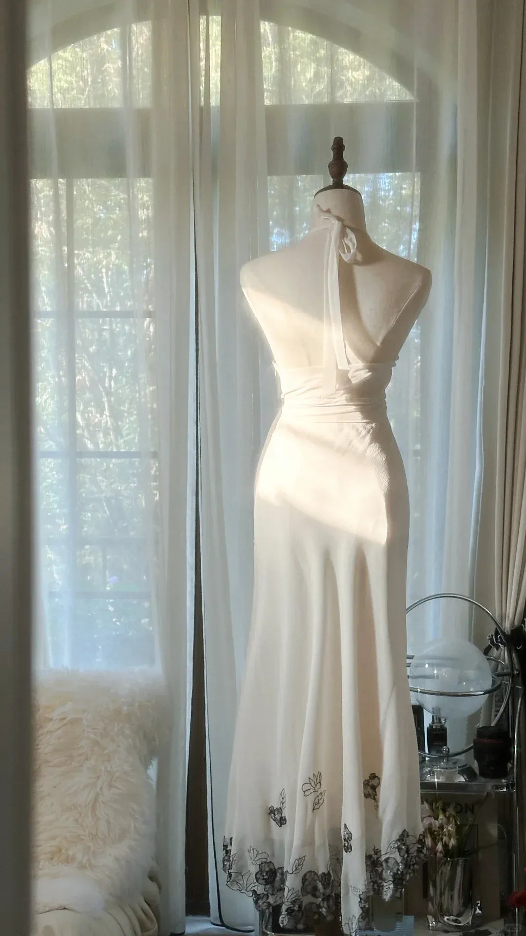 Ivory Halter Neck Floral Lace Wrap Maxi Gown