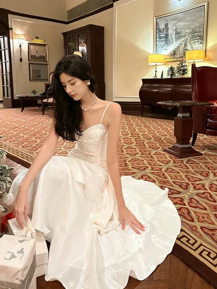 Ivory Satin Ruffle Mermaid Gown with Side Sash
