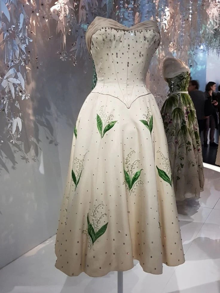 Ivory Strapless Lily-of-the-Valley Embroidered Beaded Ball Gown