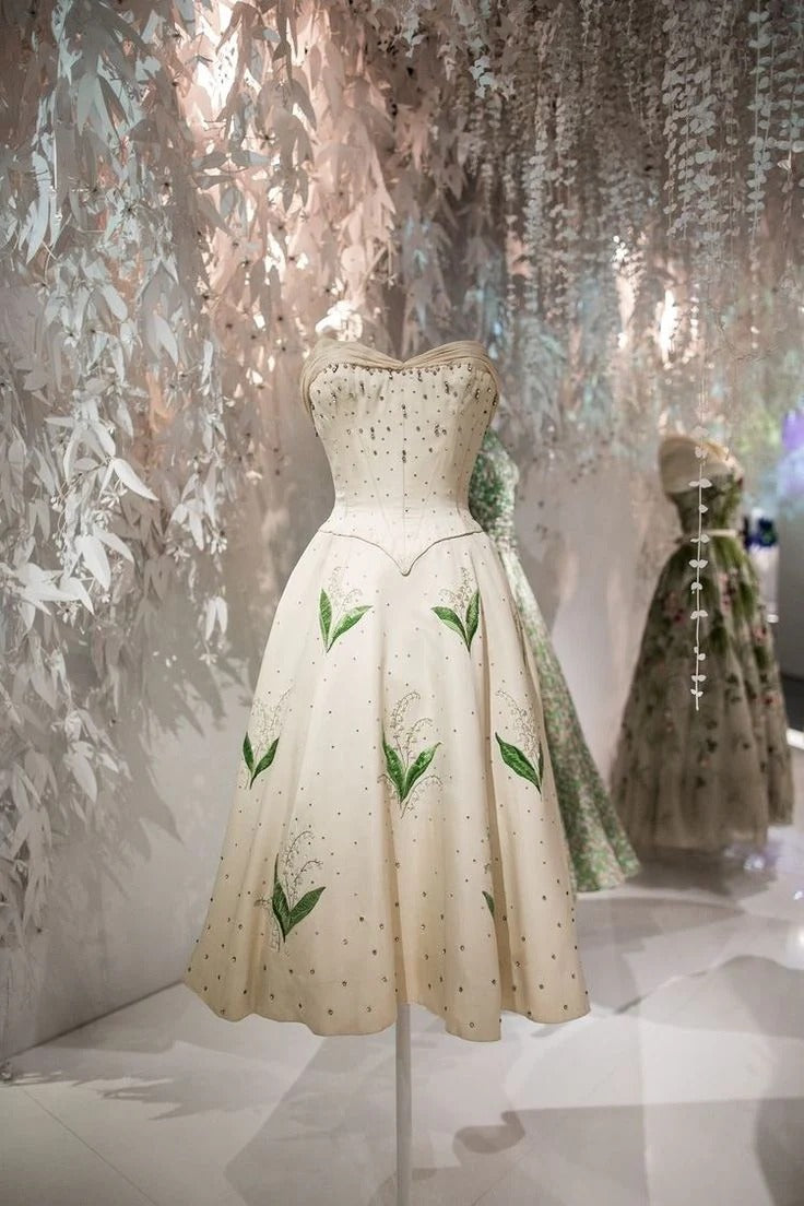 Ivory Strapless Lily-of-the-Valley Embroidered Beaded Ball Gown