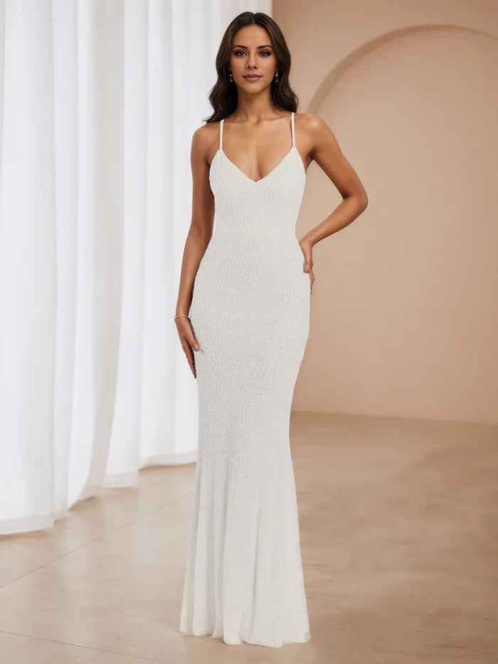 Ivory V-Neck Trumpet Mermaid Prom Dresses