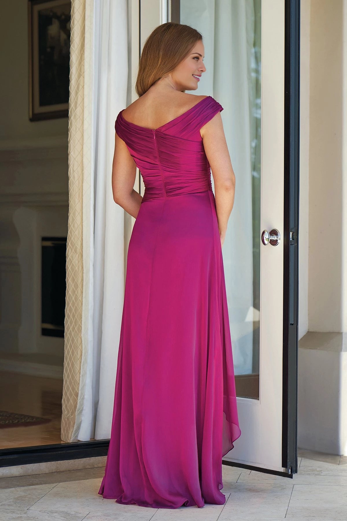 Jade Tiffany Chiffon MOB Dress with Portrait Neckline Mother of the Bride Dresses