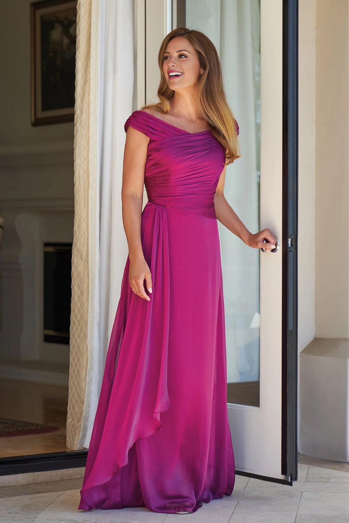 Jade Tiffany Chiffon MOB Dress with Portrait Neckline Mother of the Bride Dresses