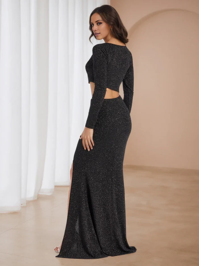 Jewel Black Glitter Dresses Trumpet Mermaid Prom Dresses