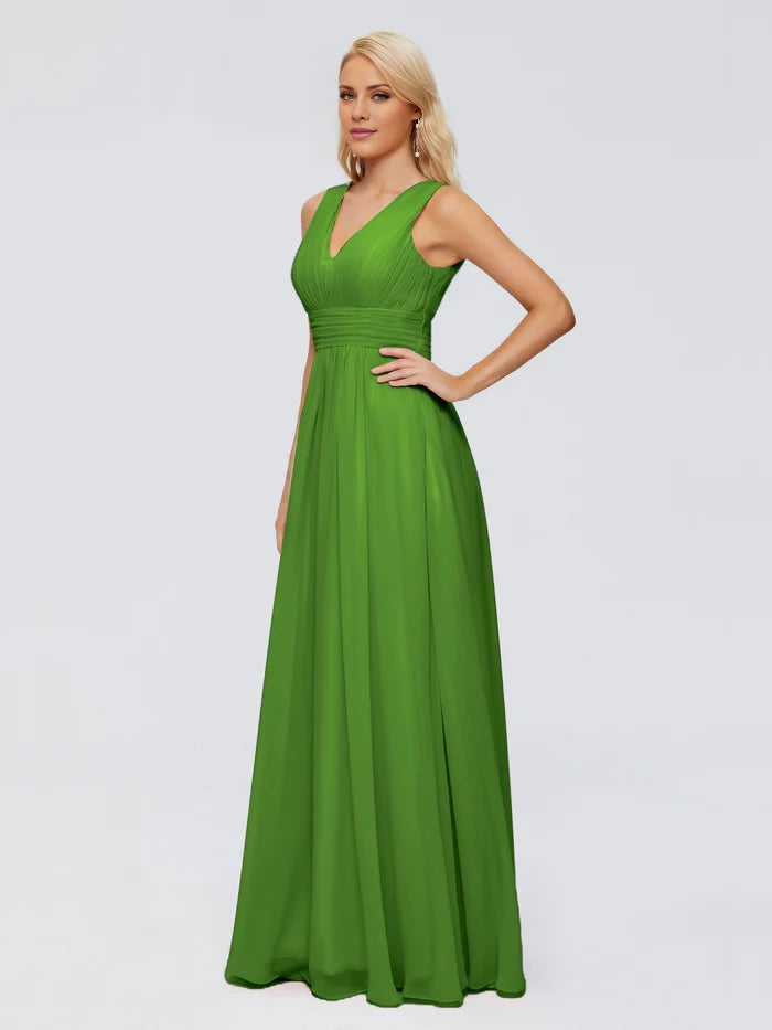 Lace-Up Back  A-line V Neck Straps Chiffon Bridesmaid Dresses
