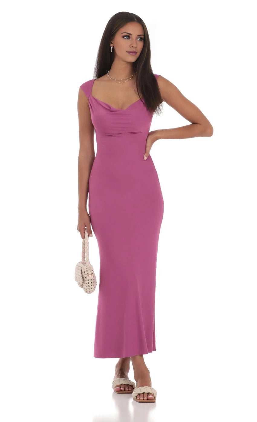 Lace-Up Back Cowl Neck Maxi Dress Prom Dresses