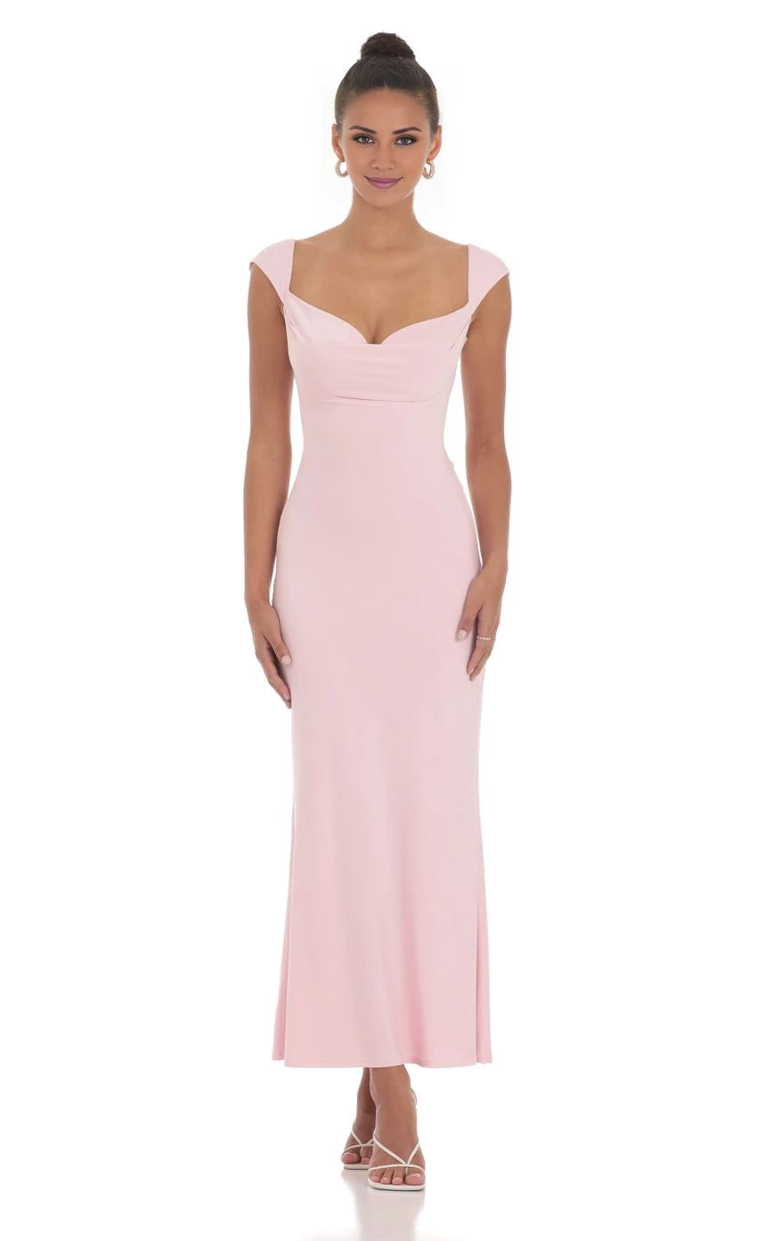 Lace-Up Back Cowl Neck Maxi Dress Prom Dresses