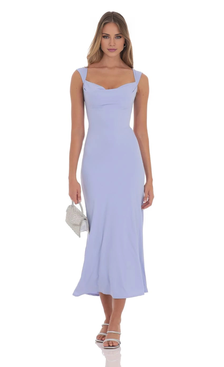Lace-Up Back Cowl Neck Maxi Dress Prom Dresses