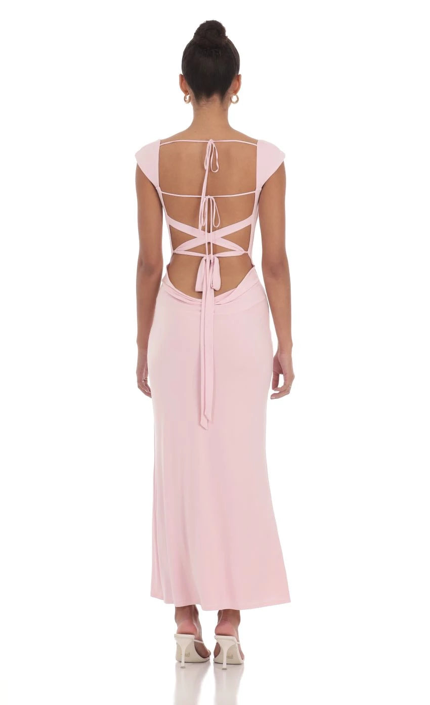 Lace-Up Back Cowl Neck Maxi Dress Prom Dresses