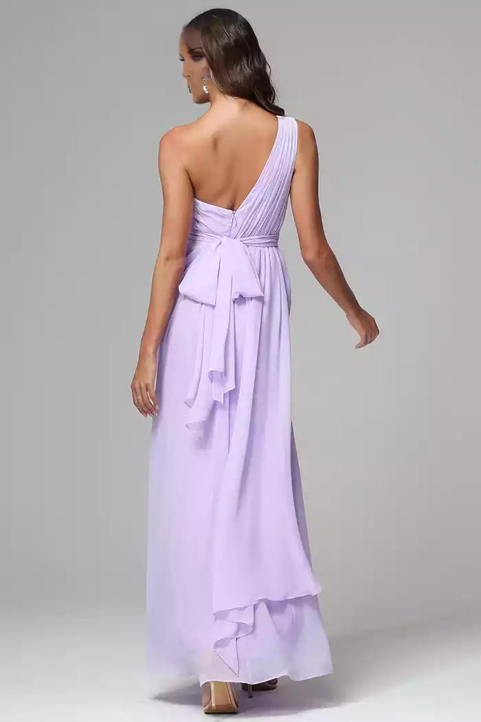 Lace-Up Back One Shoulder Chiffon Split Fork Bridesmaid Dresses