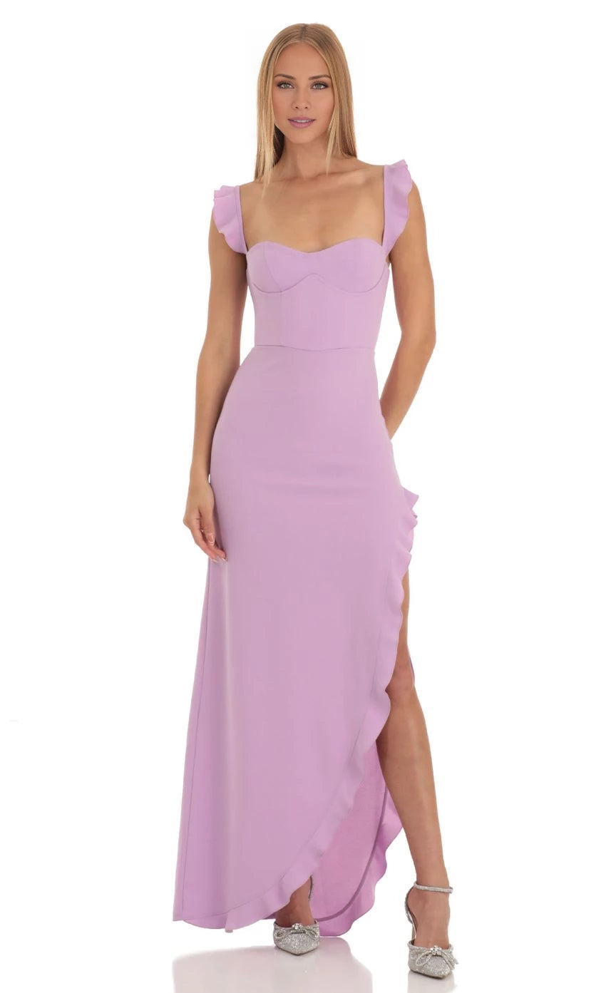 Lace-Up Back Ruffle Maxi Dress Prom Dresses