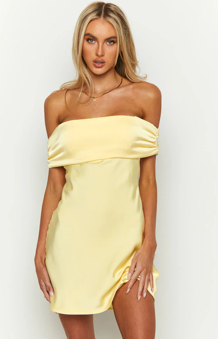 Lace-Up Back  Satin Off the Shoulder Mini Dress Homecoming Dress
