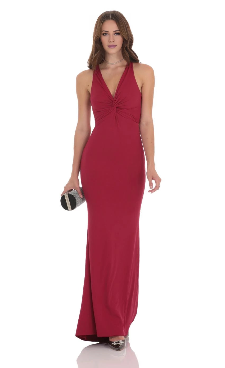 Lace-Up Back Twist V-Neck Maxi Dress Prom Dresses