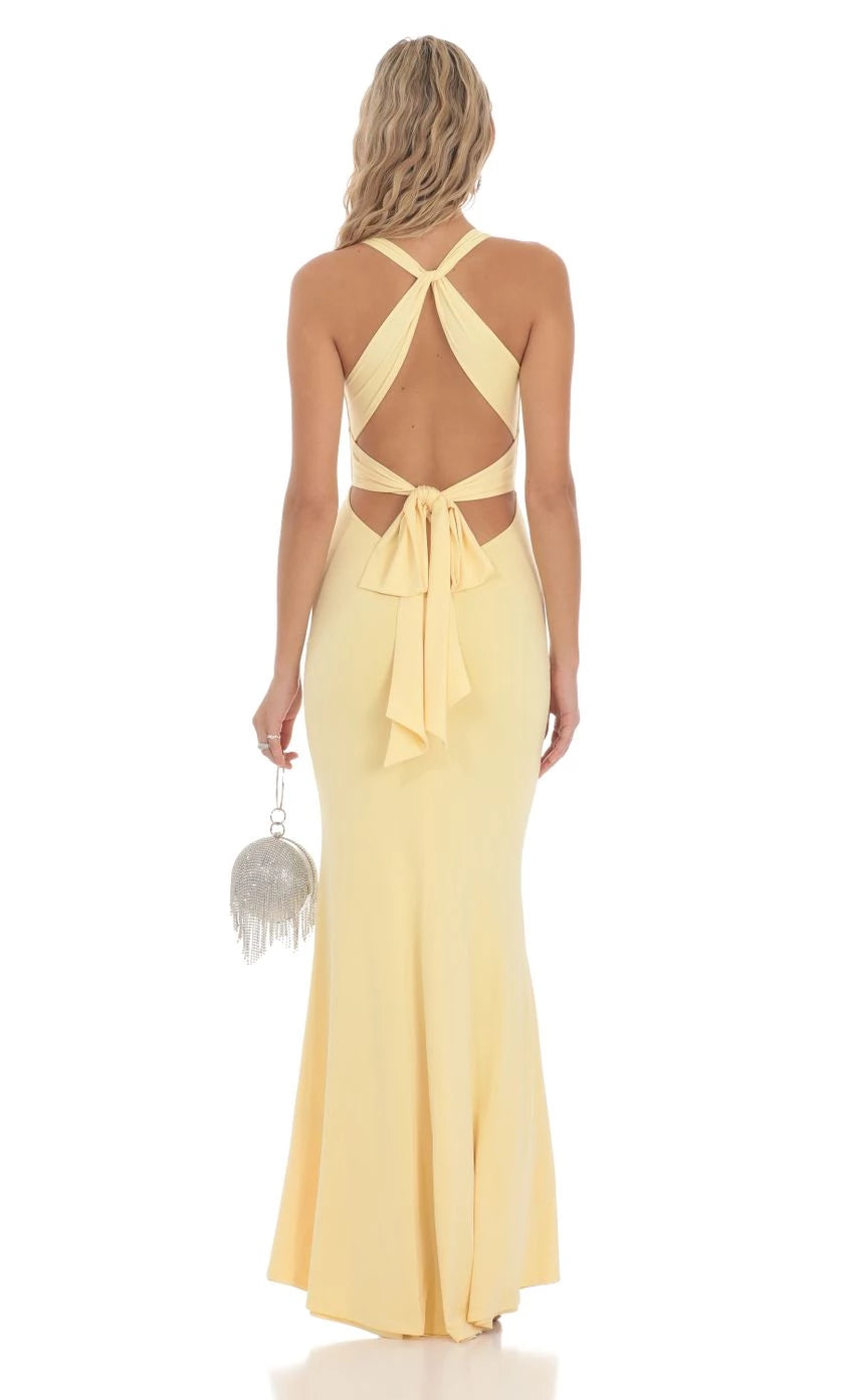 Lace-Up Back Twist V-Neck Maxi Dress Prom Dresses