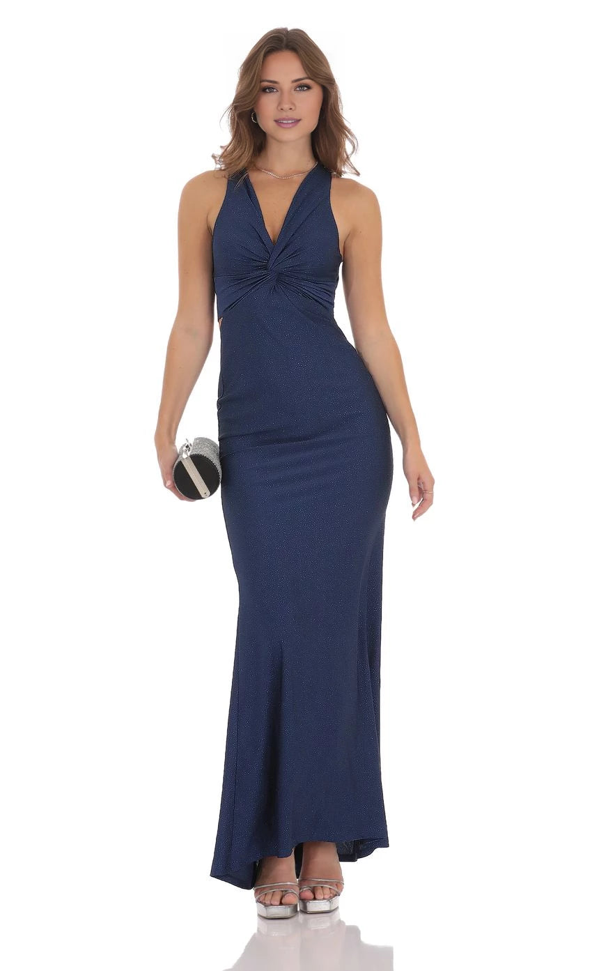 Lace-Up Back Twist V-Neck Maxi Dress Prom Dresses