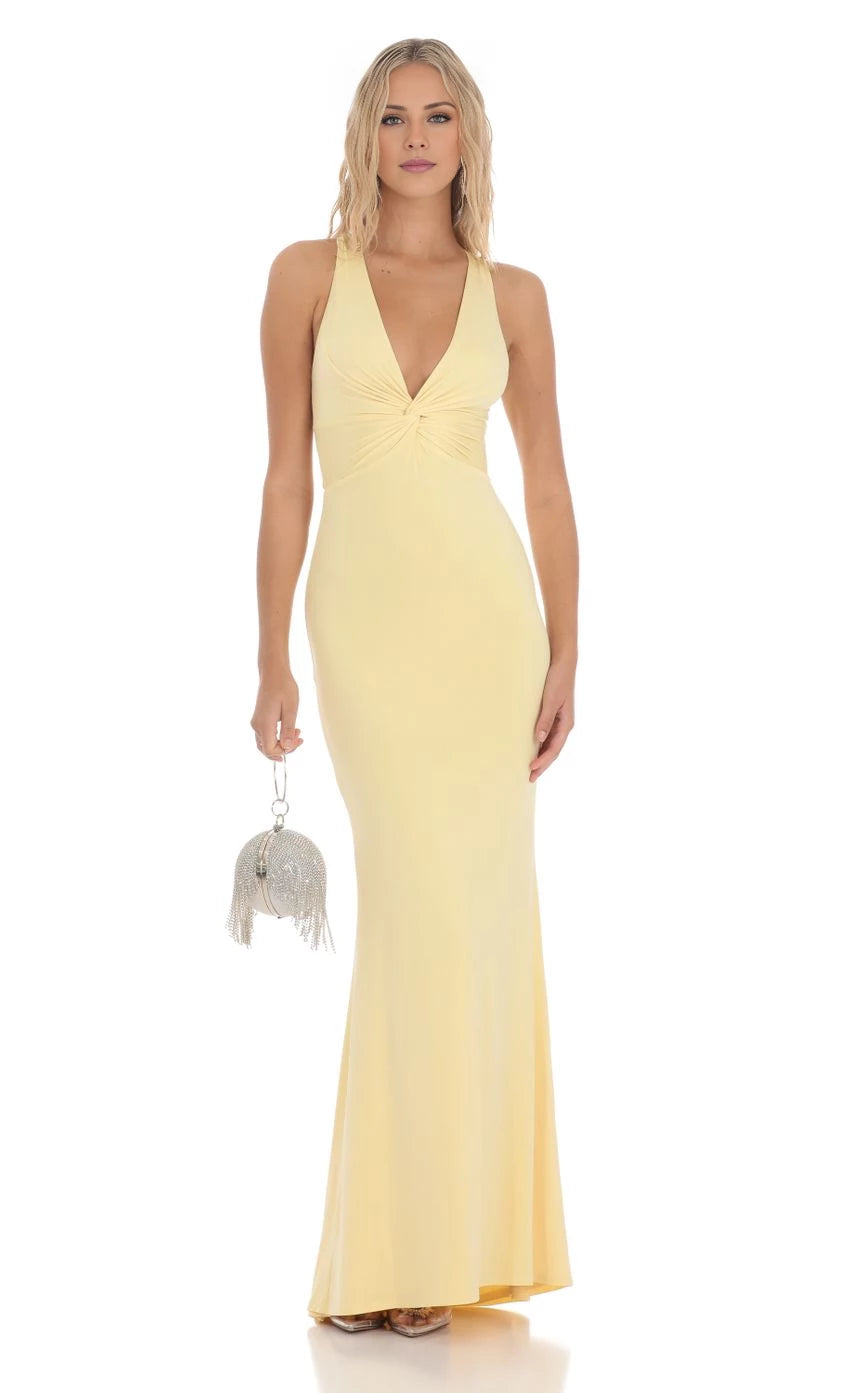 Lace-Up Back Twist V-Neck Maxi Dress Prom Dresses