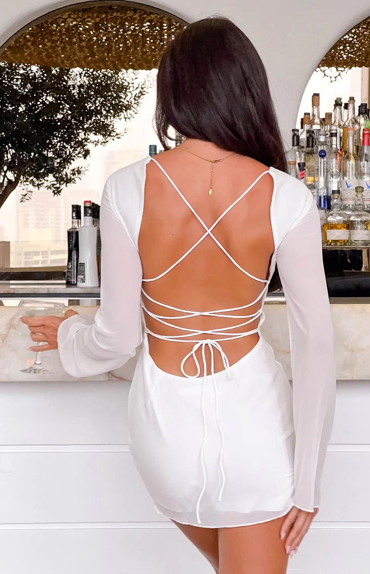 Lace-Up Back ong Sleeve Mini Dress Homecoming Dresses