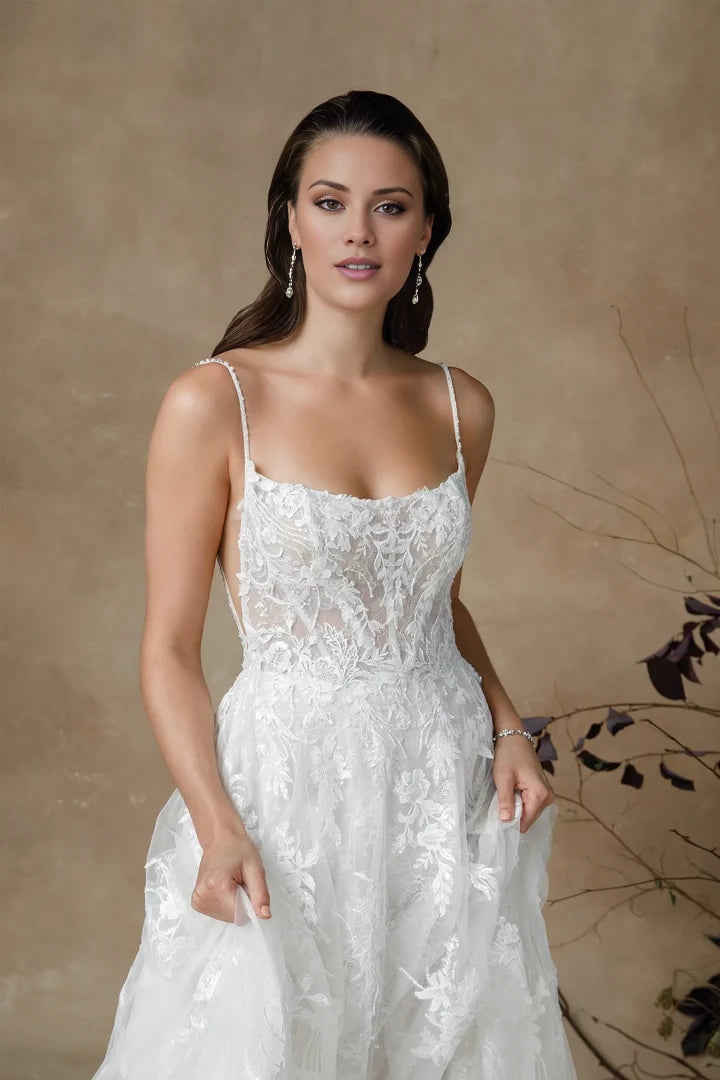 Lace A-Line Scoop Neck Wedding Dress with Allover Sparkle Wedding Dresses