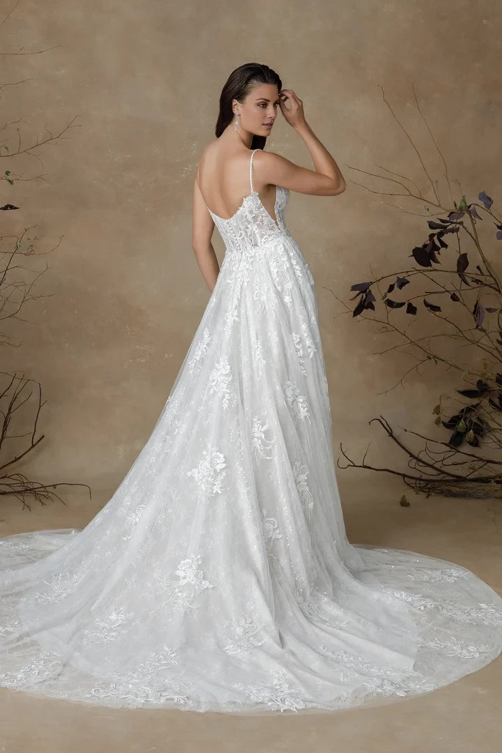 Lace A-Line Scoop Neck Wedding Dress with Allover Sparkle Wedding Dresses