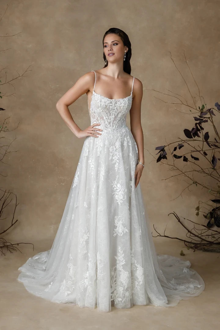 Lace A-Line Scoop Neck Wedding Dress with Allover Sparkle Wedding Dresses