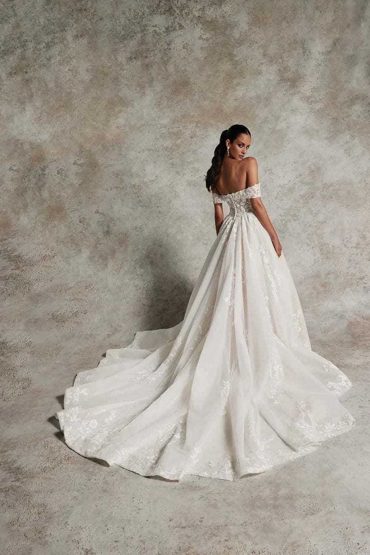 Beaded Off-the-Shoulder Ball Gown with Allover Sparkle Wedding Dresses