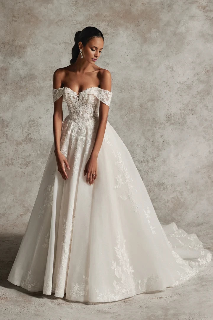 Beaded Off-the-Shoulder Ball Gown with Allover Sparkle Wedding Dresses