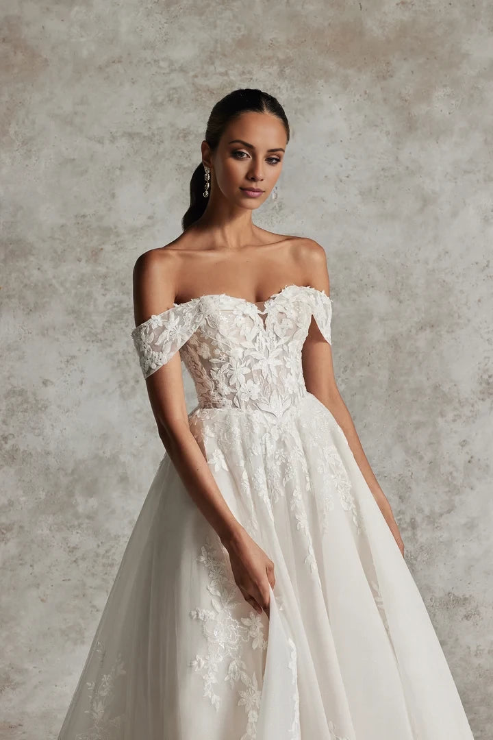 Beaded Off-the-Shoulder Ball Gown with Allover Sparkle Wedding Dresses