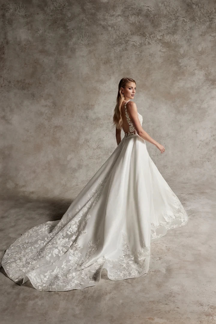 Lace A-Line Wedding Gown with Illusion Neckline Wedding Dresses