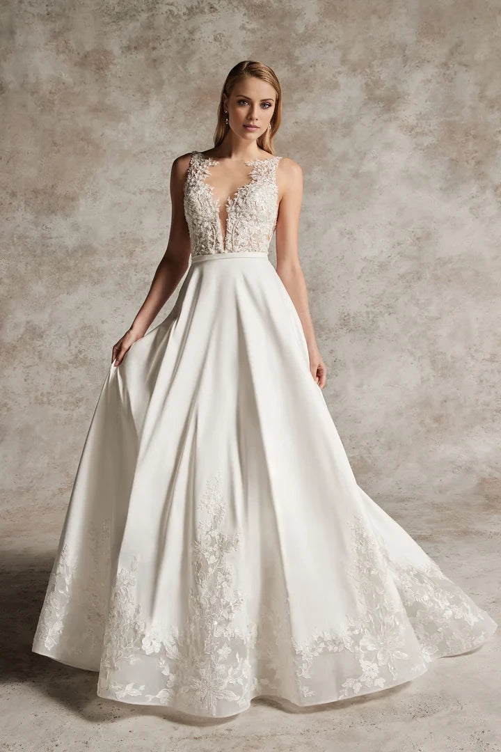 Lace A-Line Wedding Gown with Illusion Neckline Wedding Dresses
