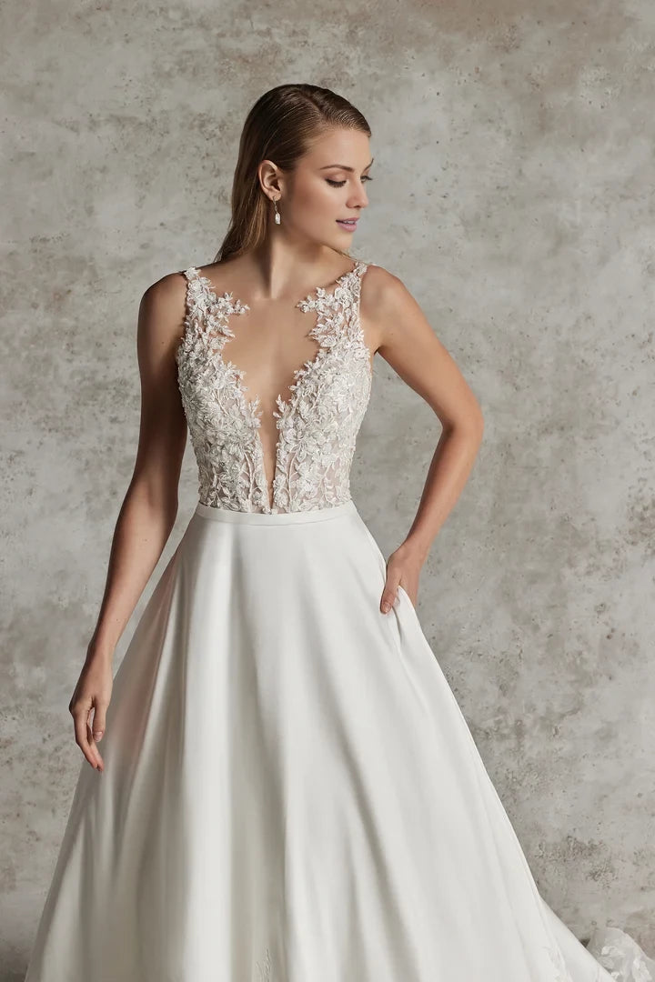 Lace A-Line Wedding Gown with Illusion Neckline Wedding Dresses