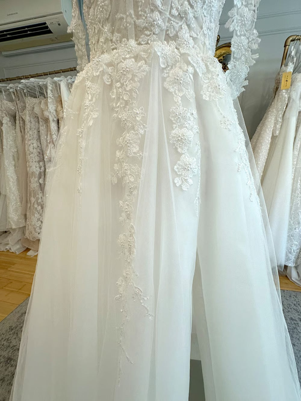 Lace Applique Tulle Wedding Dress with Sweetheart Neck, Corset Lace-Up Back and Chapel Train