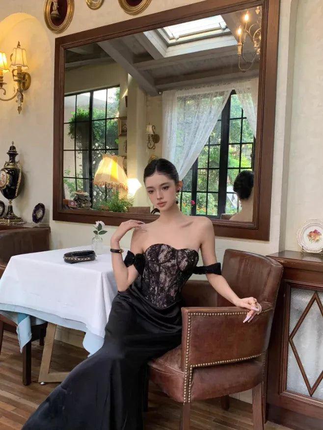 Lace Corset Off-the-Shoulder Satin Mermaid Gown – Evening Prom Wedding Dress